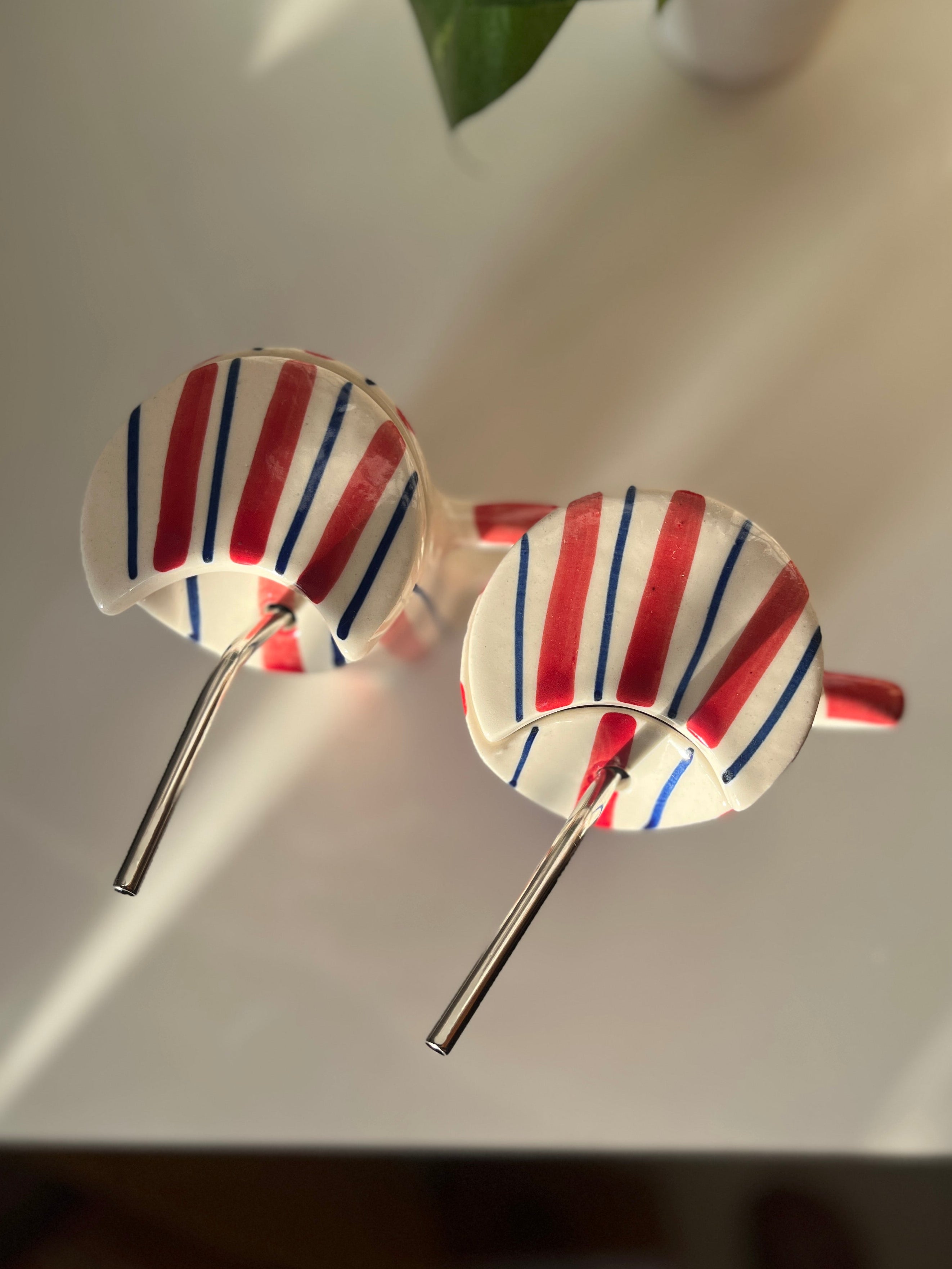 Sailor Red and Blue Striped Ceramic Sipper with Metal Straw - Single