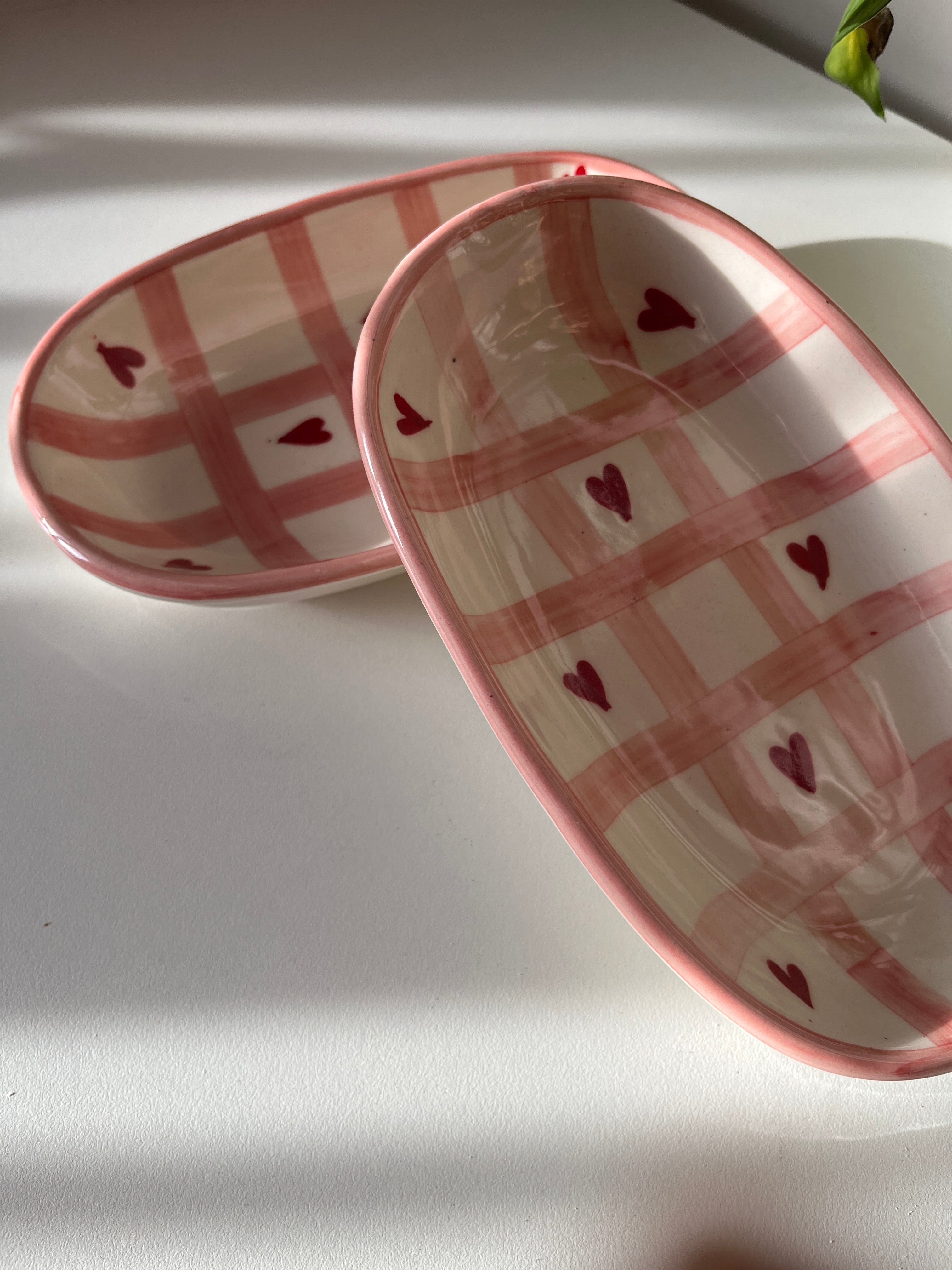 Super Dolce Ceramic Trinket Tray - Pink Checks and Red Hearts - Single