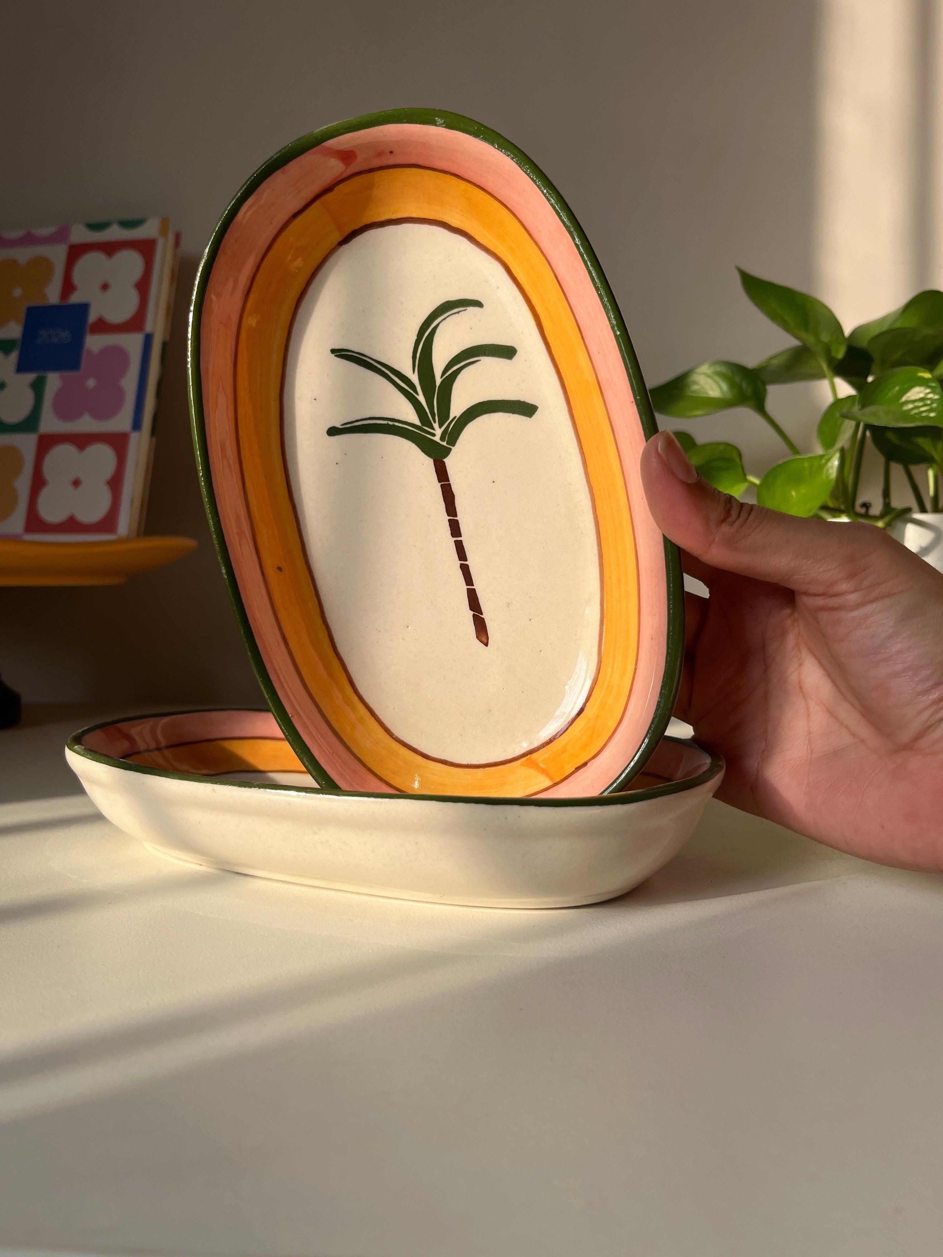 Tulum Ceramic Trinket Tray - Palm Motif - Single