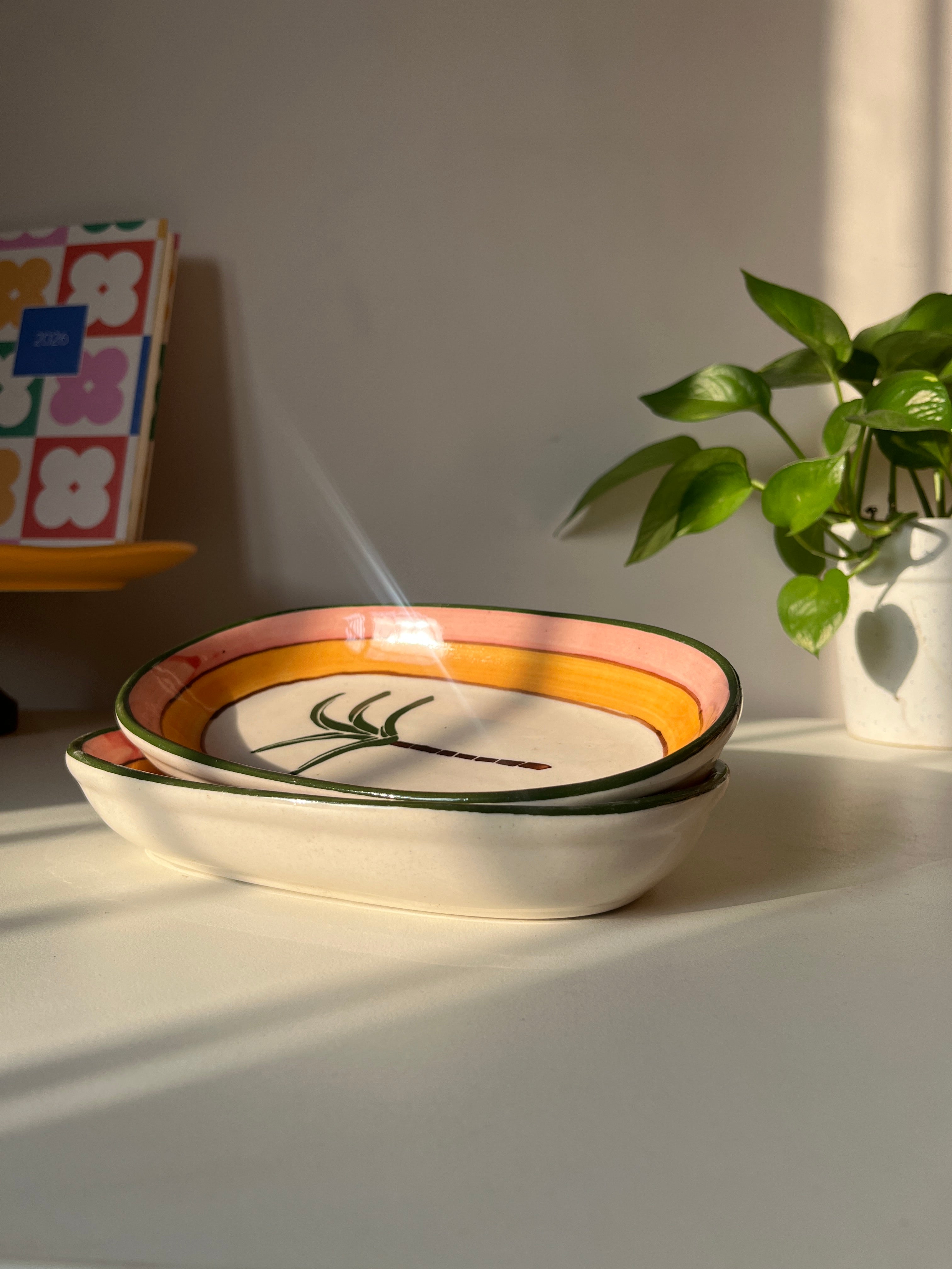 Tulum Ceramic Trinket Tray - Palm Motif - Single