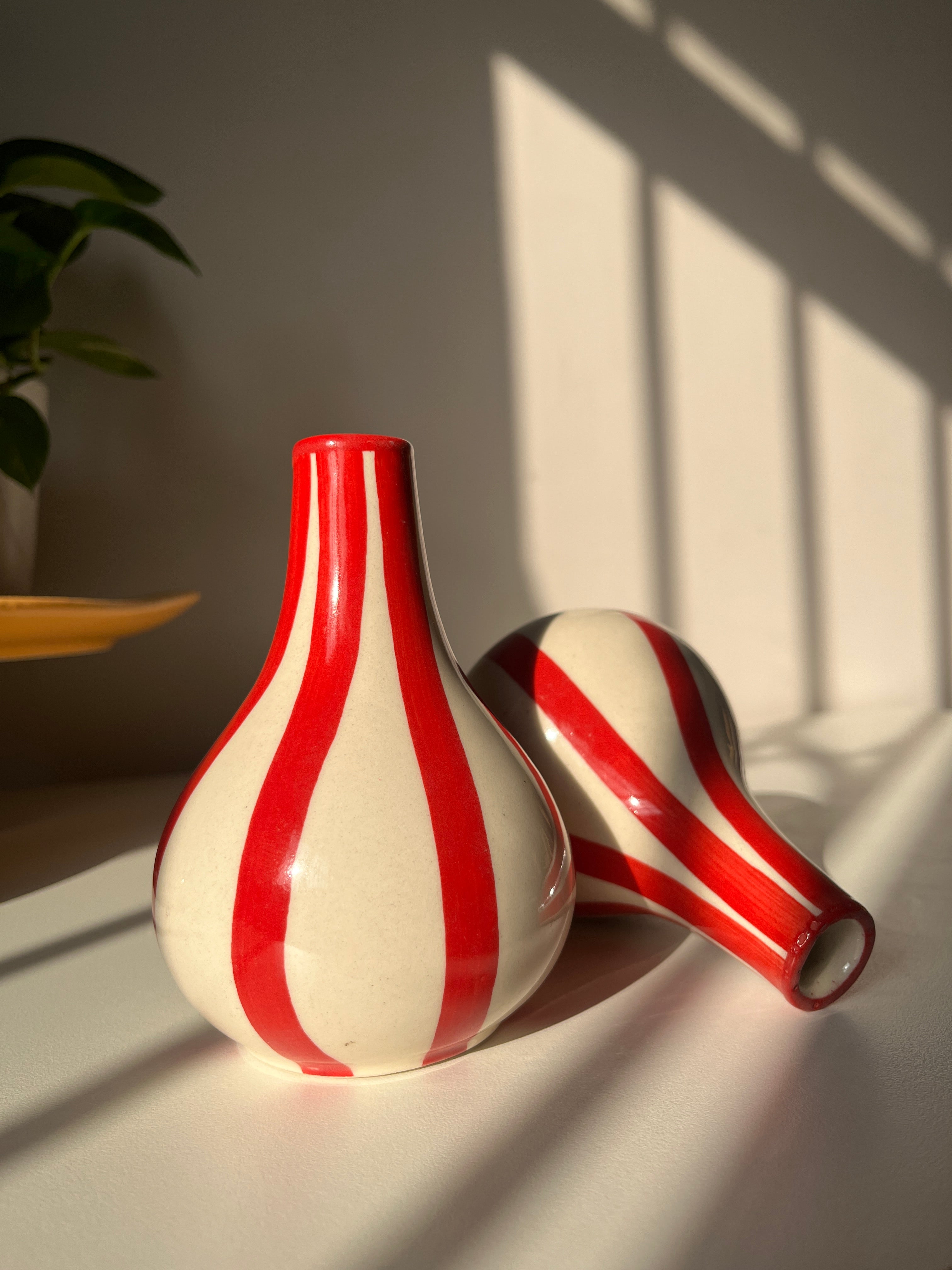 Piccolo Red, Green and Navy Striped Ceramic Vase - Single