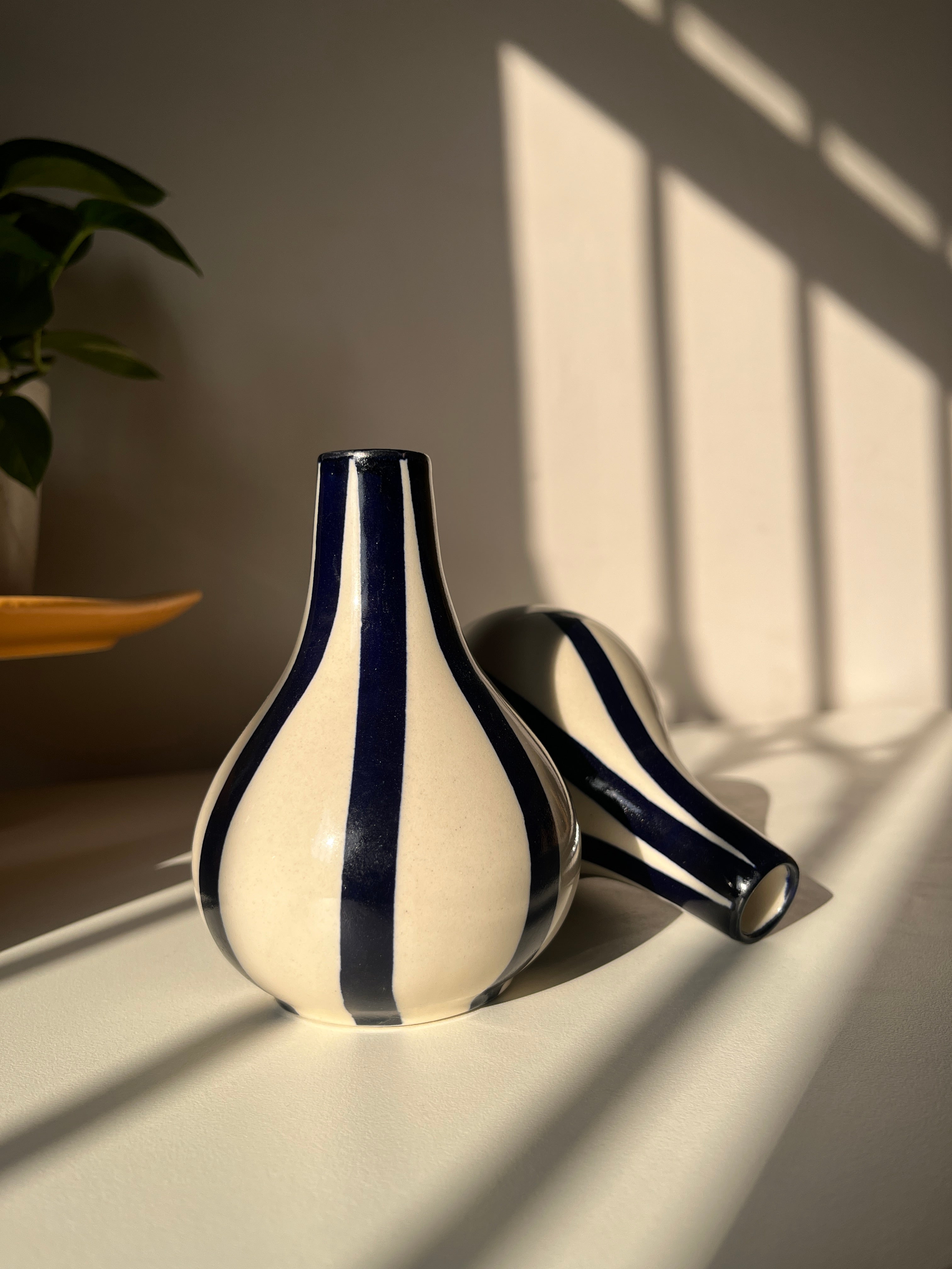 Piccolo Red, Green and Navy Striped Ceramic Vase - Single