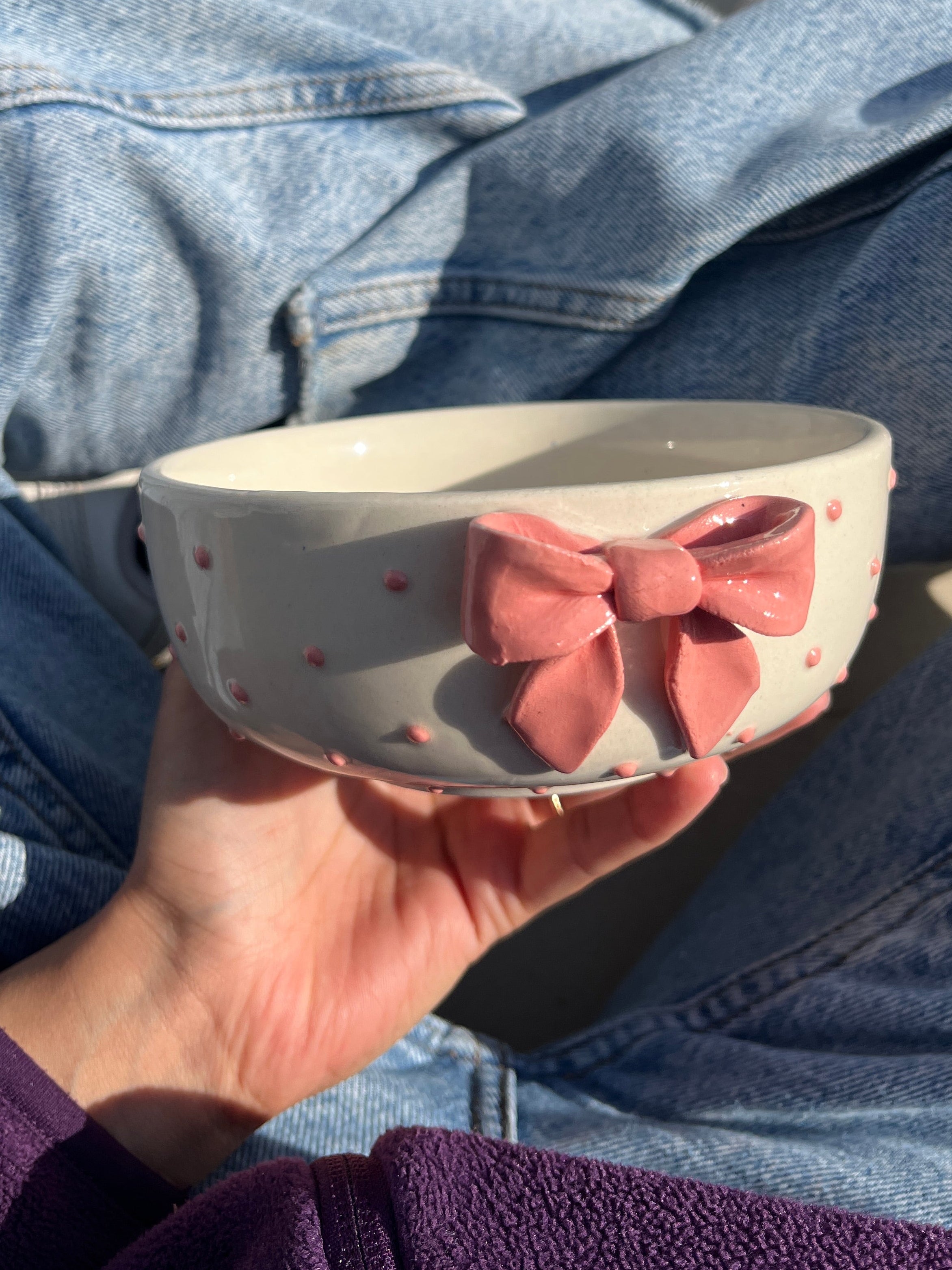Pink ribbon bowl, cute, ceramic, Bow, dopamine, bowl, white bowl, serveware, gifting, gifts for her