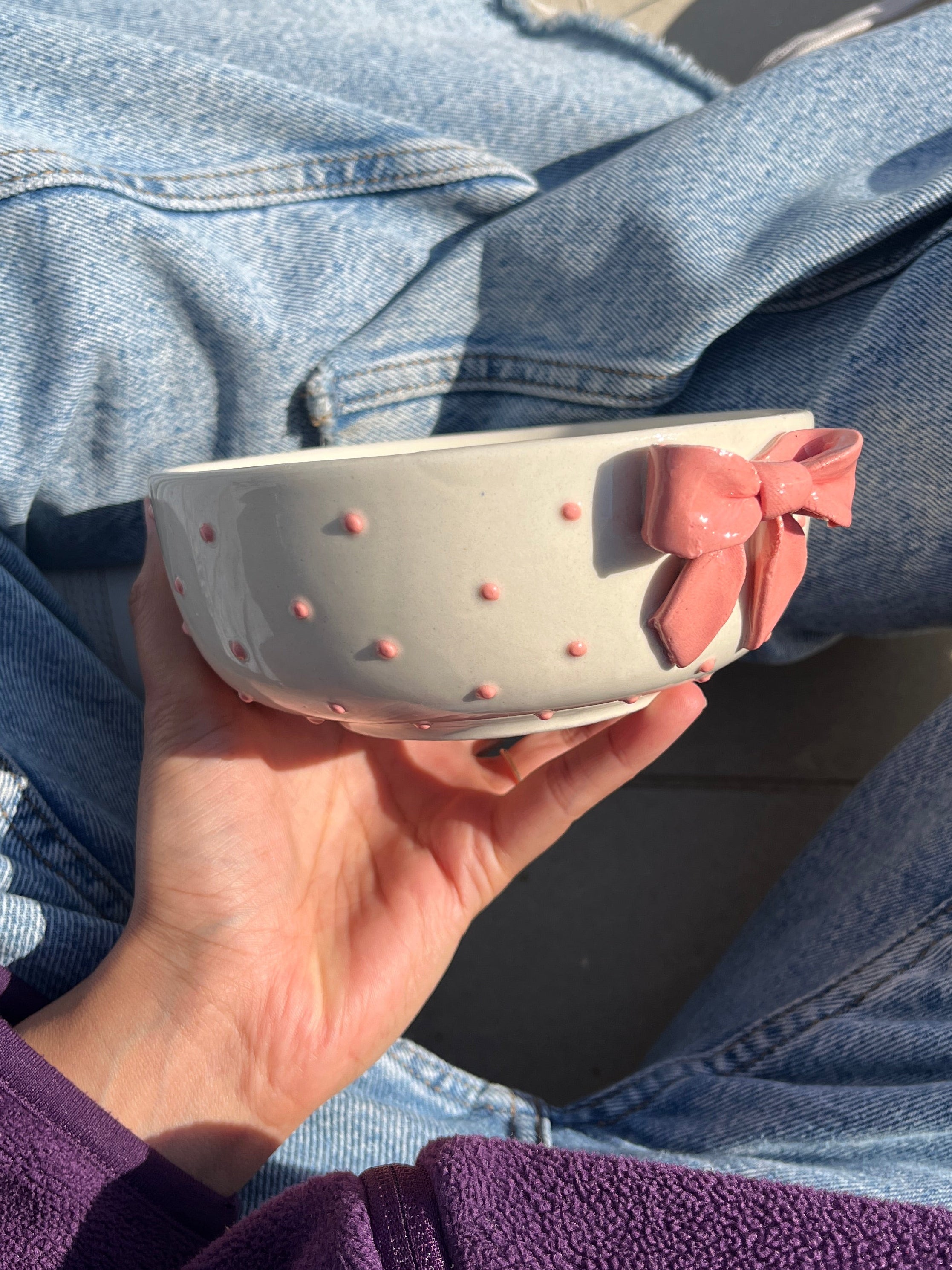 Pink ribbon bowl, cute, ceramic, Bow, dopamine, bowl, white bowl, serveware, gifting, gifts for her