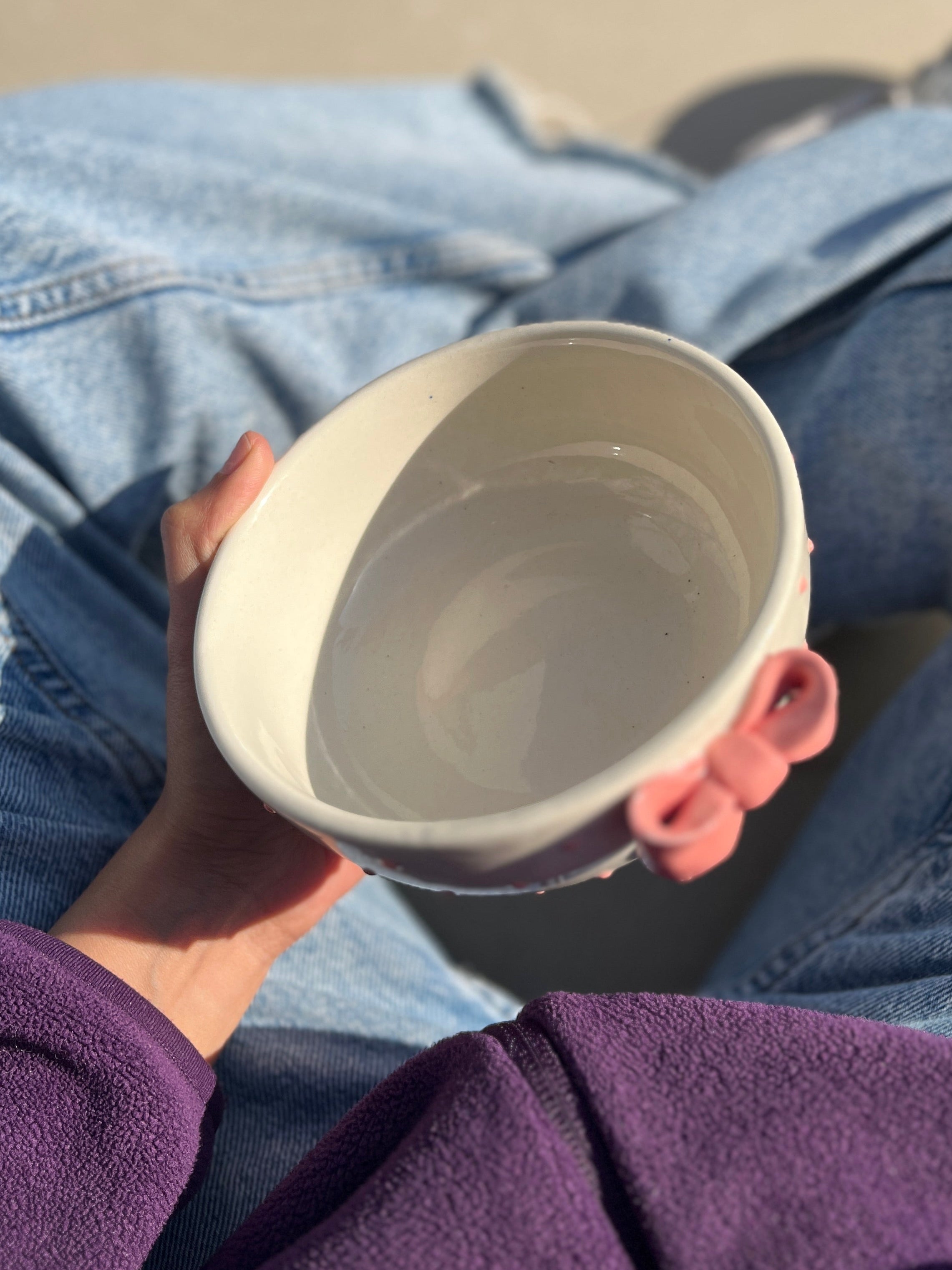 Pink ribbon bowl, cute, ceramic, Bow, dopamine, bowl, white bowl, serveware, gifting, gifts for her
