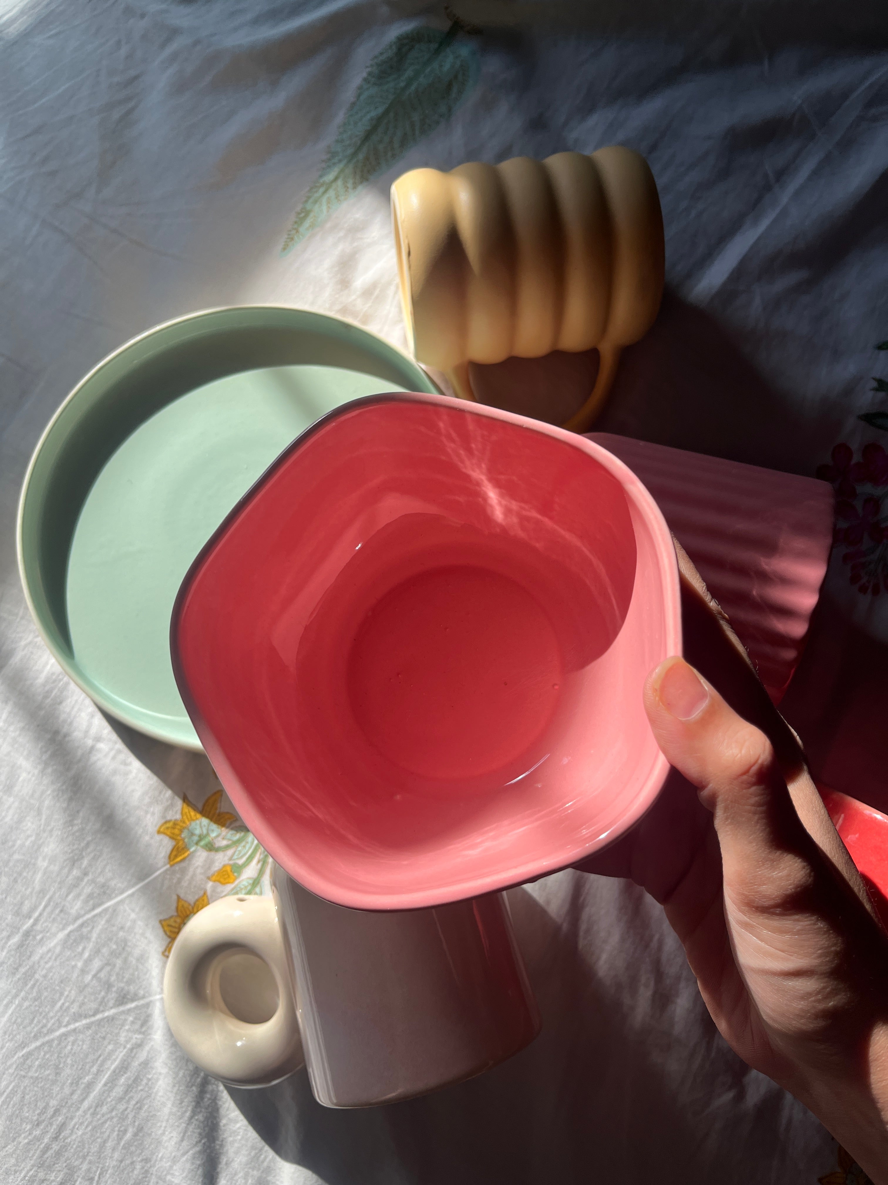 Organic-shaped ceramic bowl with glossy glaze