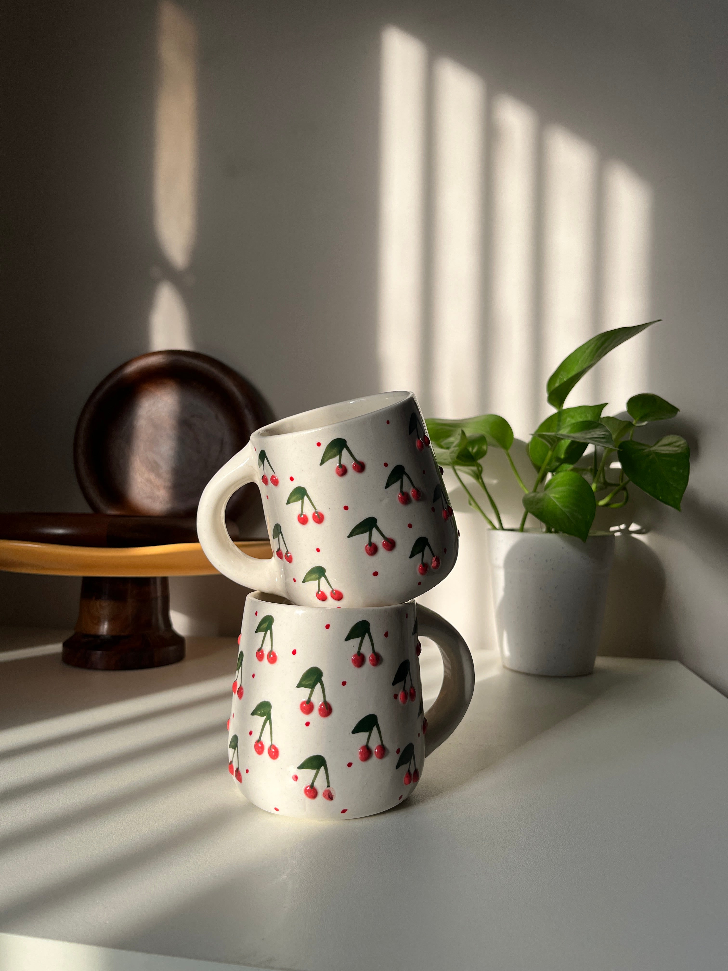Hand-painted ceramic Berry Berry mug with cherry motifs
