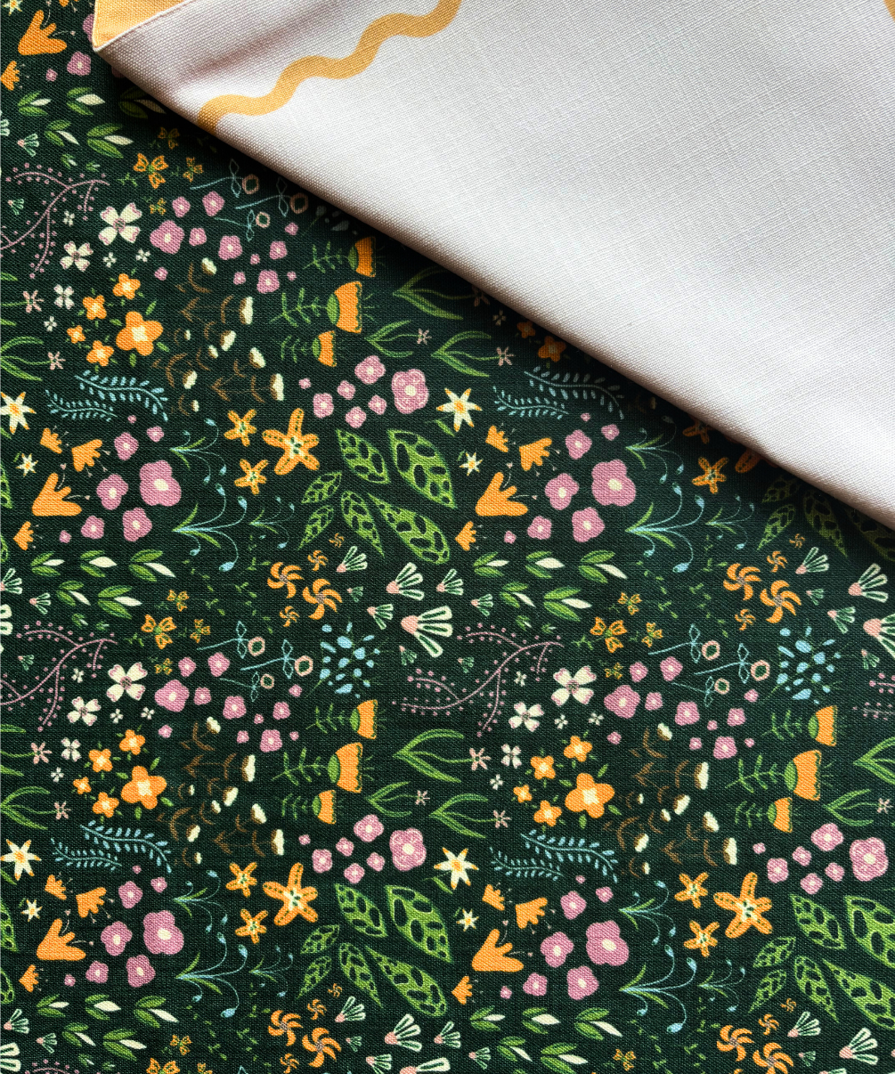 Chihiro slub linen tablecover with midnight fantasy print