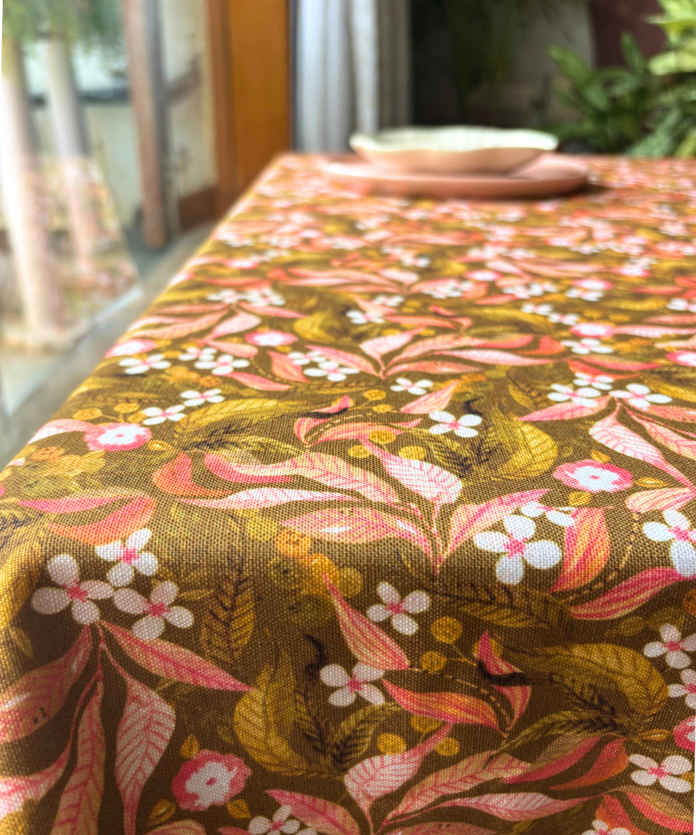 Botanical tablecover with earthy floral detailing