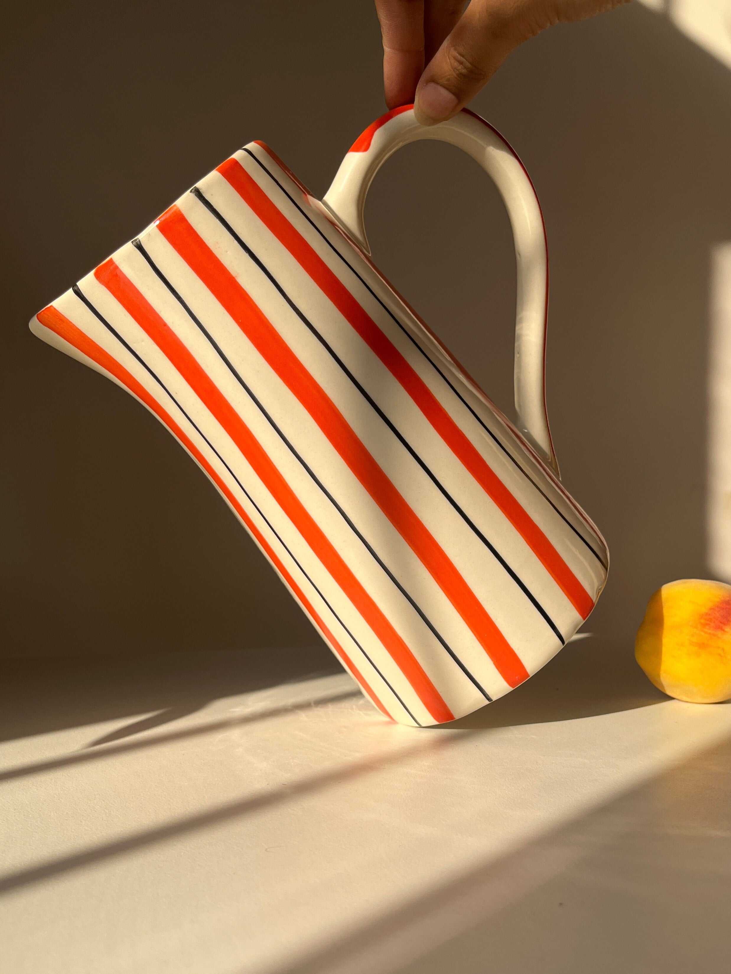 Marmalade Jug/Vase with hand-painted orange stripes
