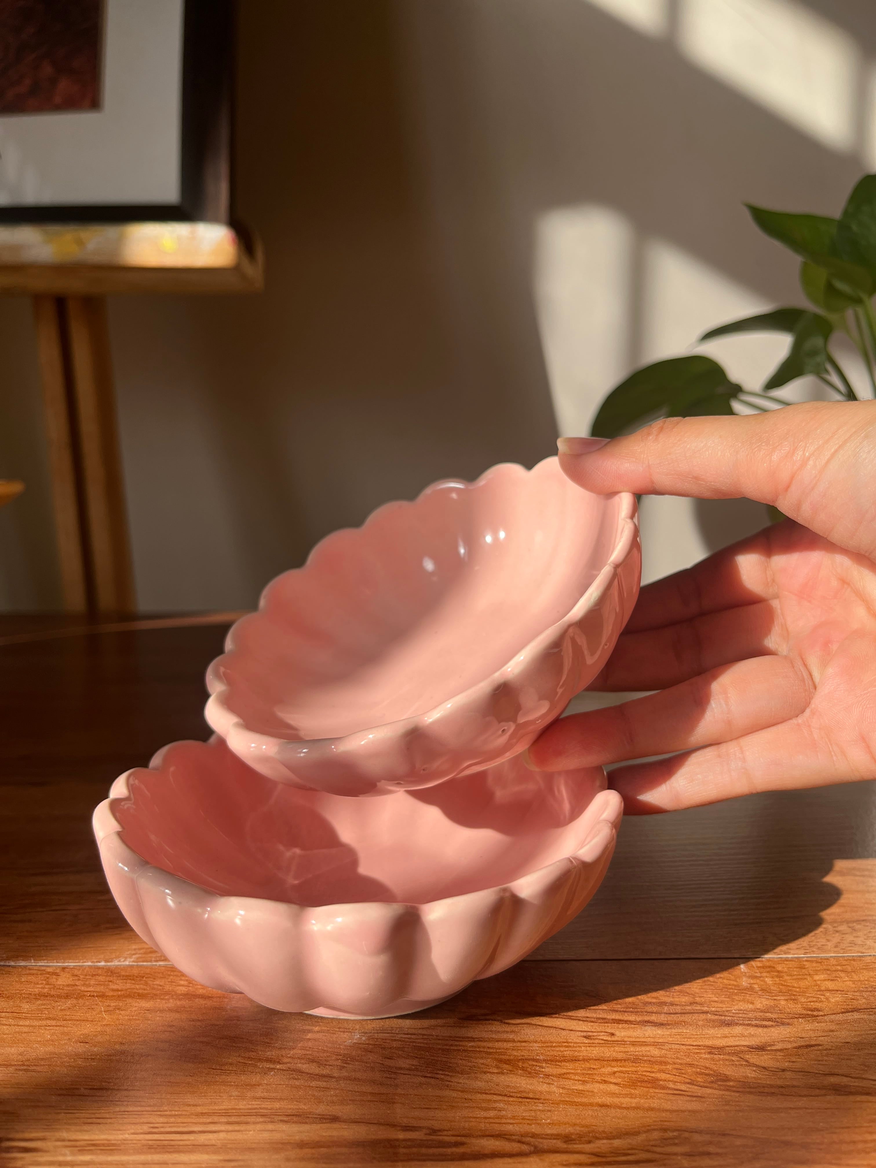 Pink Daisy ceramic bowl styled on a table for everyday serving and decor.