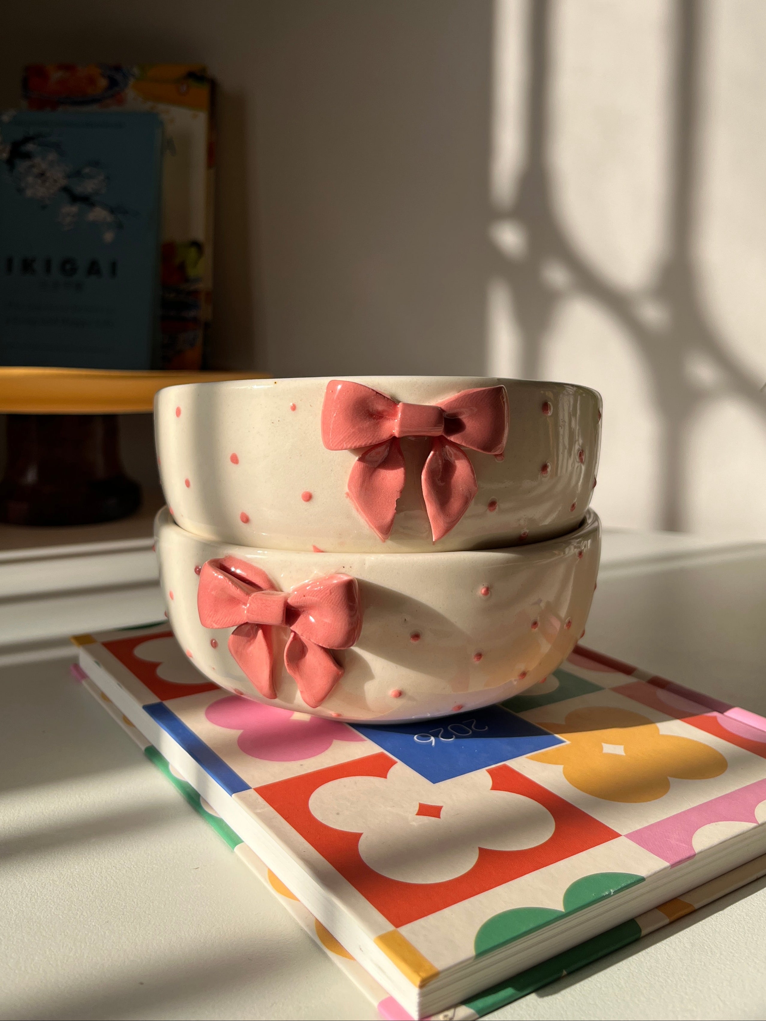 Pink Ribbon Bowl with hand-painted 3D dot detailing