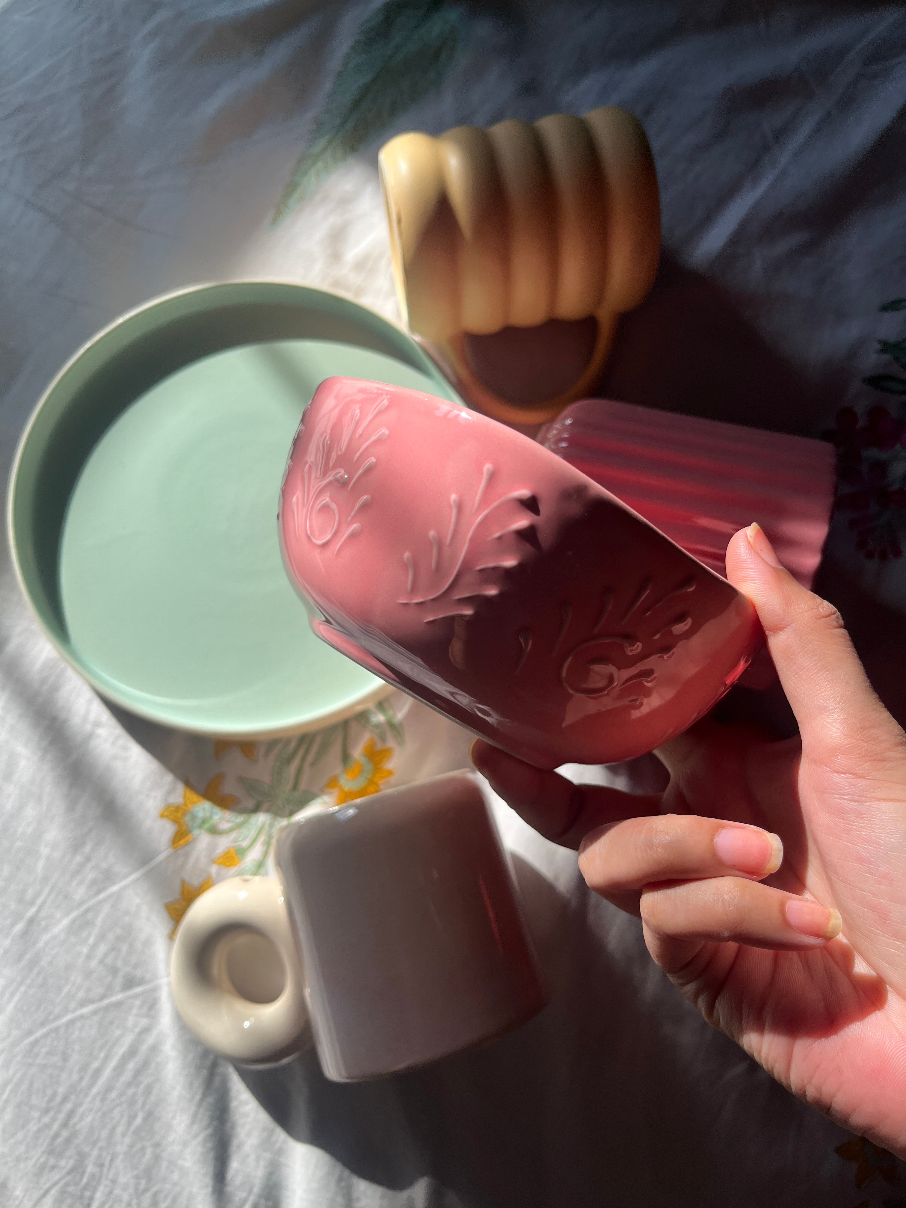 Close-up of embossed detailing on Flamingo bowl